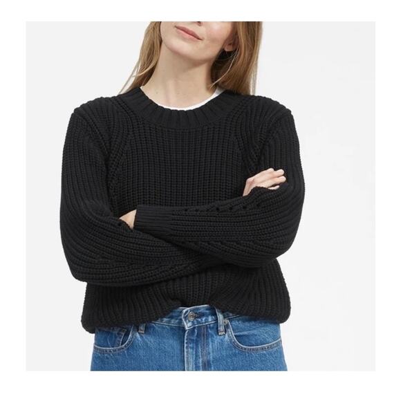 Everlane Texture Cotton Crewneck Sweater Size Small Black Fisherman Grandpa - Picture 11 of 11